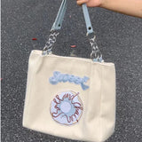 Japanese Embroidery Tote Bag Large Canvas Shopper Handbag