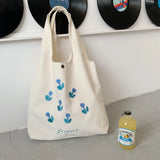 Embroidery Tulip Canvas Shoulder Bag for Women Large Capacity Ladies Casual Tote