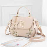 Embroidery Women Leather Handbags High Shoulder Bag Retro Tote Bag