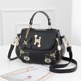 Embroidery Women Leather Handbags High Shoulder Bag Retro Tote Bag
