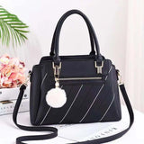 Embroidery PU Leather Shoulder Messenger Bag with Fur Ball