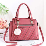 Embroidery PU Leather Shoulder Messenger Bag with Fur Ball