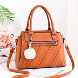 Embroidery PU Leather Shoulder Messenger Bag with Fur Ball