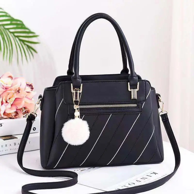 Embroidery PU Leather Shoulder Messenger Bag with Fur Ball