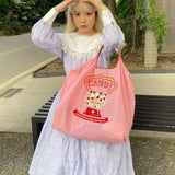 Embroidery Shopping Bag Women Handbag Nylon Portable Shoulder Bag