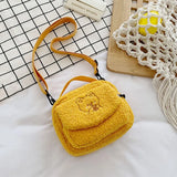 Khaki Bunny Plush Shoulder Bag Small Wool Cross Body Bag