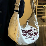 Embroidery Letter Canvas Shoulder Tote Bag Women Casual Armpit Handbag