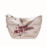 Embroidery Letter Canvas Shoulder Tote Bag Women Casual Armpit Handbag