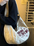 Embroidery Letter Canvas Shoulder Tote Bag Women Casual Armpit Handbag