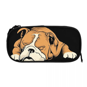 English Bulldog Pen Box Student School Anime Zipper Pen Bag