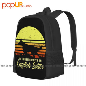 English Setter Bird Dog Lover Sun Backpack Large Capacity