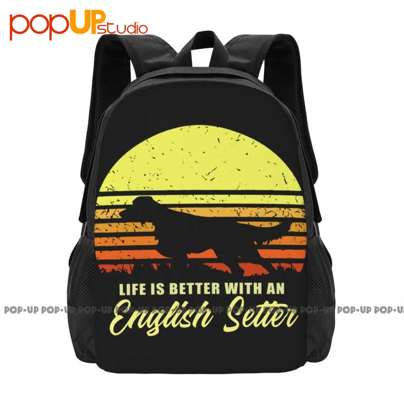 English Setter Bird Dog Lover Sun Backpack Large Capacity