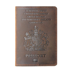 Personalized UK Passport Holder - Engraved Leather Travel Wallet