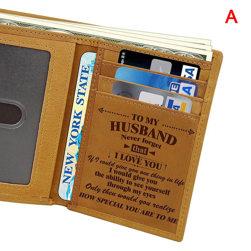 Engraved Trifold Wallet Gift To My Son/Man/Husband Genuine Leather Wallet TY66