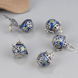 Ethnic 925 Sterling Silver Flower Pendant Retro Enamel Sachet Fragrance Bag