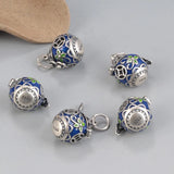 Ethnic 925 Sterling Silver Flower Pendant Retro Enamel Sachet Fragrance Bag