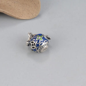 Ethnic 925 Sterling Silver Flower Pendant Retro Enamel Sachet Fragrance Bag