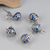Ethnic 925 Sterling Silver Flower Pendant Retro Enamel Sachet Fragrance Bag