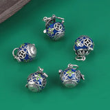 Ethnic 925 Sterling Silver Flower Pendant Retro Enamel Sachet Fragrance Bag