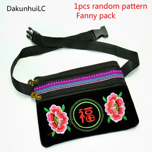 Ethnic Embroidered Bag Women Men Vintage Embroidery Waist Packs Shoulder Bag