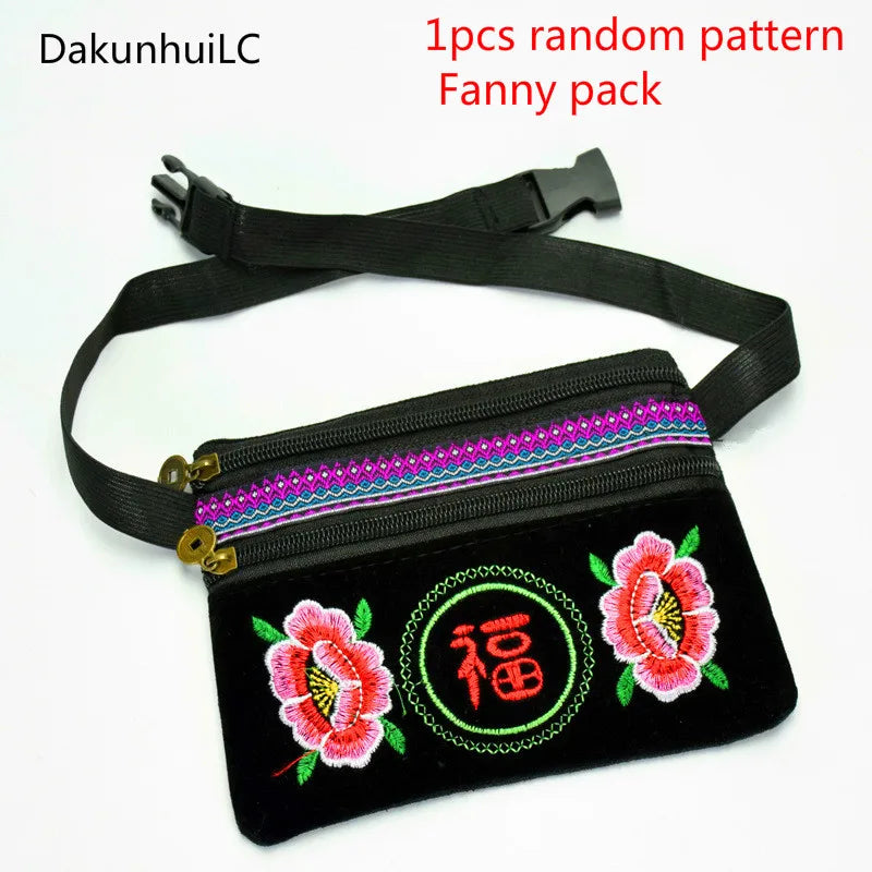 Ethnic Embroidered Bag Women Men Vintage Embroidery Waist Packs Shoulder Bag