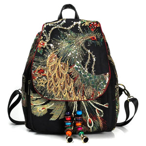 Ethnic Embroidery Women's Bag Canvas Backpack Schoolbag