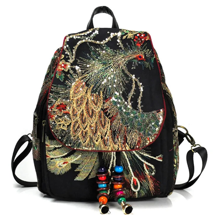 Ethnic Embroidery Women's Bag Canvas Backpack Schoolbag