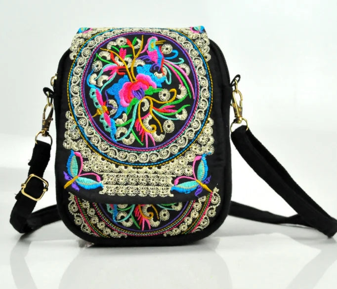Ethnic Style Flip Embroidery Mobile Phone Bag Mini Zero Wallet