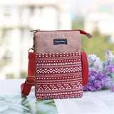 Ethnic Style Large Screen Women Mobile Phone Bag Canvas Multi-layer