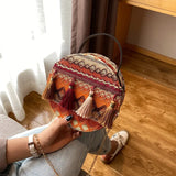 Ethnic Style Round Handbags High PU Leather Women Crossbody Bags