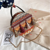 Ethnic Style Round Handbags High PU Leather Women Crossbody Bags