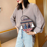Ethnic Style Round Handbags High PU Leather Women Crossbody Bags