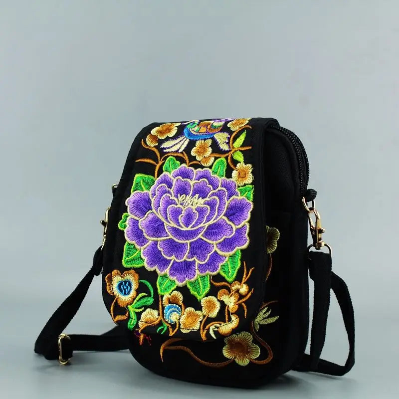 Ethnic Style Floral Embroidered Crossbody Travel Bag