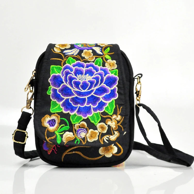 Ethnic Style Floral Embroidered Crossbody Travel Bag
