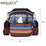 Ethnic Style Women Wide Strap Shoulder Crossbody Bucket Bag