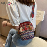 Ethnic Style Women Wide Strap Shoulder Crossbody Bucket Bag