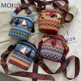 Ethnic Style Women Wide Strap Shoulder Crossbody Bucket Bag