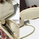 Ethnic Tassel Rattan Crossbody Bags Straw Bucket Bags Casual Retro Women Handbag