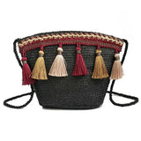 Ethnic Tassel Rattan Crossbody Bags Straw Bucket Bags Casual Retro Women Handbag