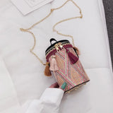 Ethnic Tassel Shoulder Messenger Handbags PU Leather Weaving Women Casual Small