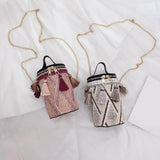 Ethnic Tassel Shoulder Messenger Handbags PU Leather Weaving Women Casual Small