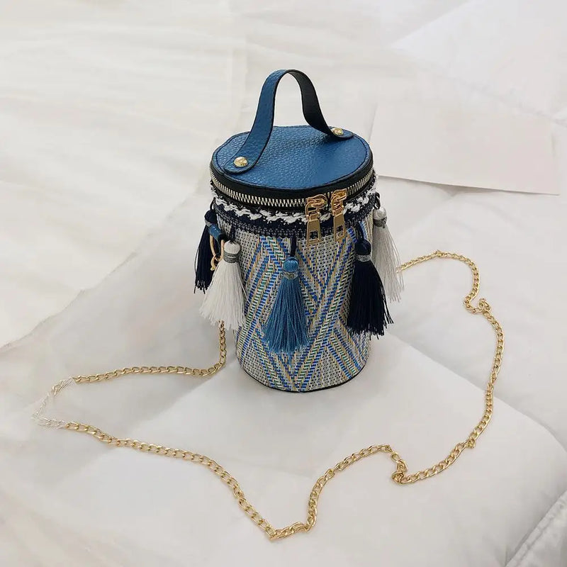 Ethnic Tassel Shoulder Messenger Handbags PU Leather Weaving Women Casual Small