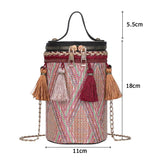 Ethnic Tassel Shoulder Messenger Handbags PU Leather Weaving Women Casual Small