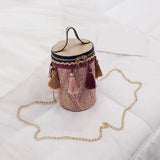 Ethnic Tassel Shoulder Messenger Handbags PU Leather Weaving Women Casual Small