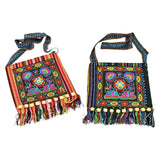 Ethnic Tribal Embroidered Shoulder Bag Zipper Closure Tassel Bags