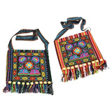 Ethnic Tribal Embroidered Shoulder Bag Zipper Closure Tassel Bags