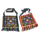 Ethnic Tribal Embroidered Shoulder Bag Zipper Closure Tassel Bags