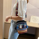Ethnic Women Shoulder Crossbody Bag with Woven Tassels