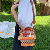Ethnic Women Shoulder Crossbody Bag Woven Tassels Small Bucket Handbags