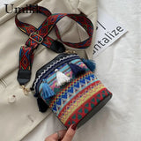 Ethnic Women Shoulder Crossbody Bag Woven Tassels Small Bucket Handbags
